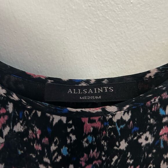 AllSaints Black Floral Silk Midi Dress Size M Fairy Whimsical Goth Grunge Dark - Picture 7 of 10